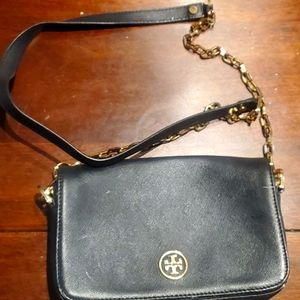 Black Leather Tory Burch Handbag